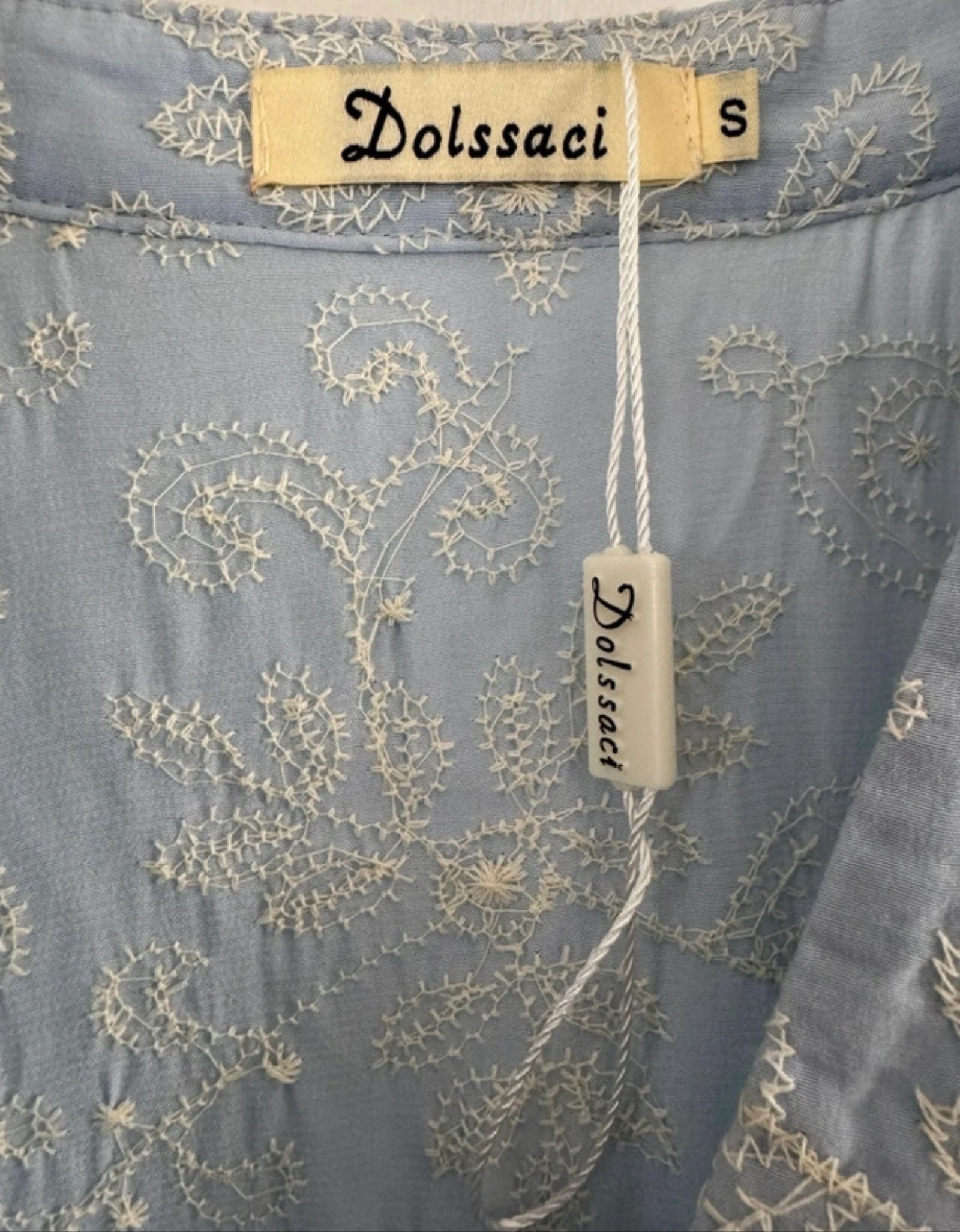 Dolssaci maxi dress S light blue embroidered tencel cotton new – photo 8